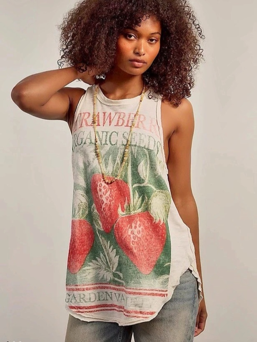 Free People We The Free Graphic Tank Cream & Green Large